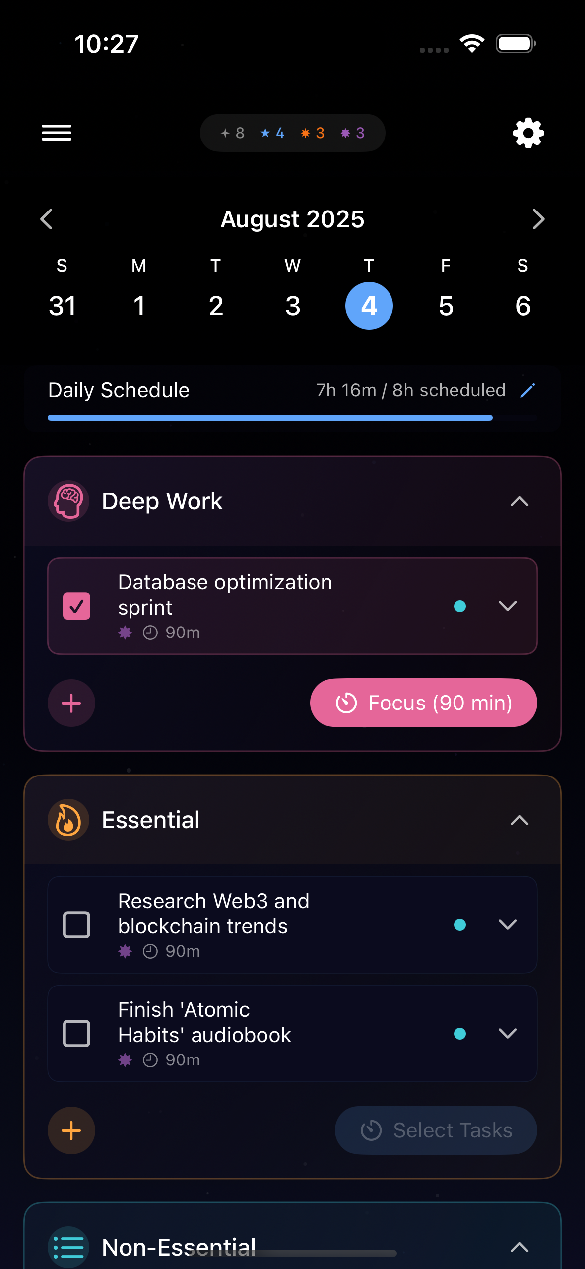 LyraFocus app showing deep work planning interface